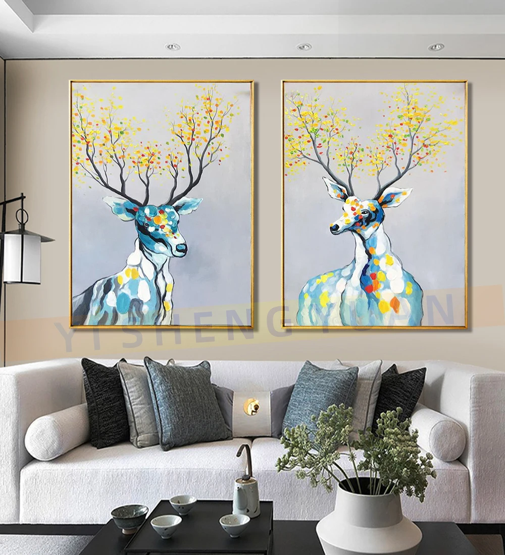 

Modern Wall Decor Abstract Deer Oil Painting Wall Art Picture Unframed Animal Wall Canvas Artwork Room Decoration One Piece
