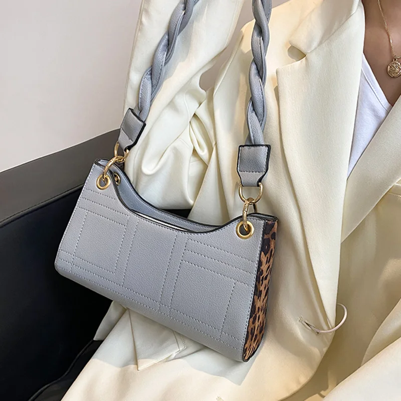 

Vintage Women PU Leather Axillary Bags Lady Blue Brown Party Shoulder Bags Daily Designer Baguette Totes Female Underarm Bags
