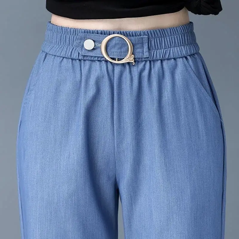 

Tencel Jeans Kids 2021 New Loose, High Waist, Slimming Large Size Straight Pants Drape Casual Nine Cent Pants