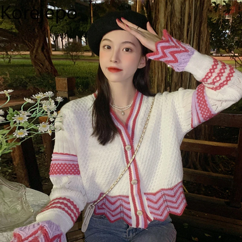 

Короткий свитер кореjepo в стиле ретро, женская одежда на осень и зиму 2021, новая свободная верхняя одежда с V-образным вырезом, повседневный вя...