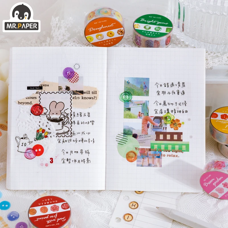 

Mr.Paper 100Pcs/Roll 8 Design Rainbow Collector Series Ins Style Washi Tape Decoration Tape DIY Scrapbook Sticker