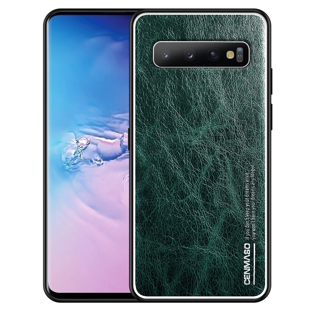 CENMASO чехол из натуральной кожи для samsung S10 чехол роскошный кожаный Ультра Тонкий Ретро Винтажный чехол для Galaxy S10 Plus Модный чехол - Цвет: Зеленый