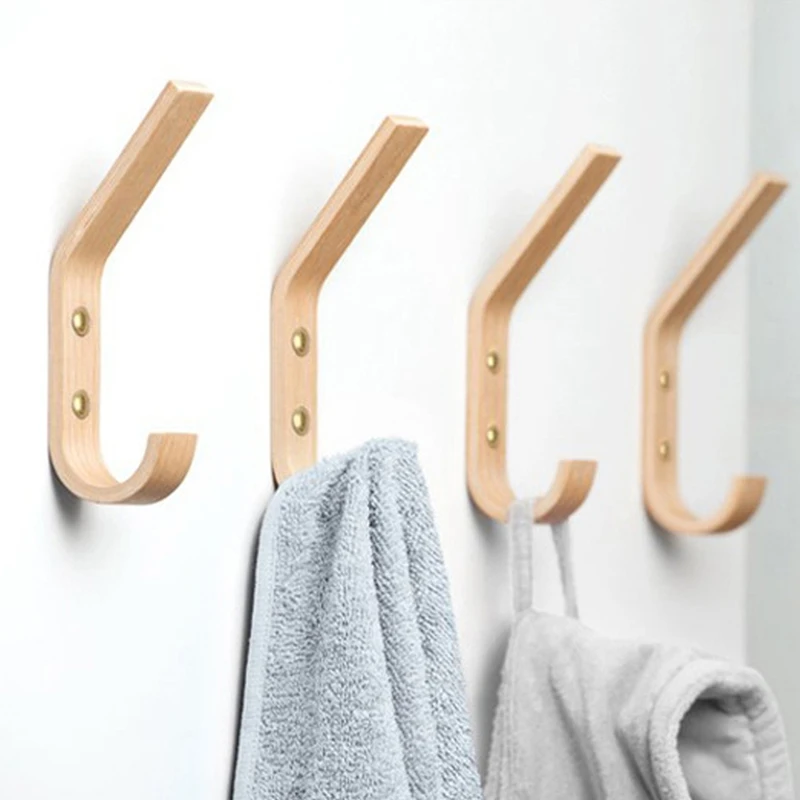

4 PCS Wood Coat Hook Wall Mounted Hat Rack Towel Hanger Wood Wall Hooks Wall Organizer Decorative