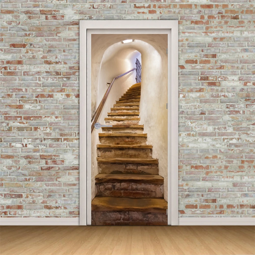 Стикеры для лестницы 3D имитация дверей съемные наклейки спальни гостиной сделай
