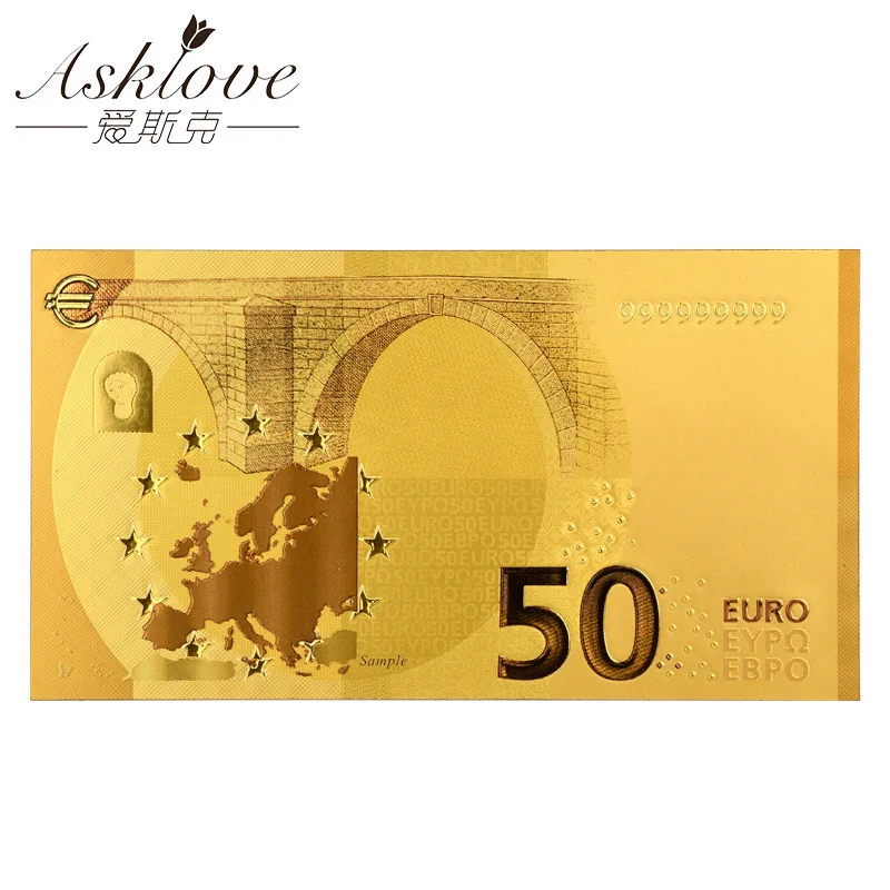 EURO-50 Евро золотые банкноты 24 к Золотая фольга поддельные бумажные деньги для коллекции сувенир евро банкноты наборы 5 10 20 50 евро образец банкнот - Цвет: EURO-50