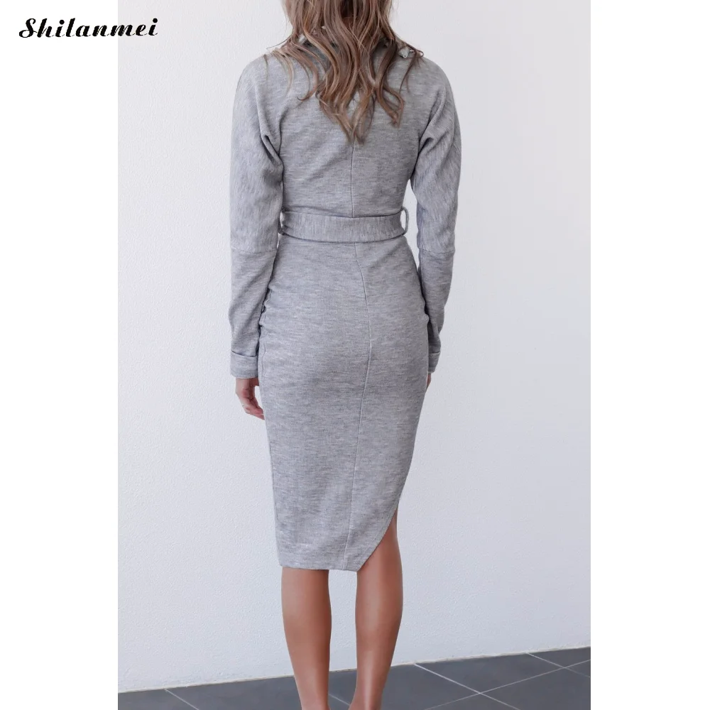 Женские вязаные платья с длинными рукавами и высоким воротником сезон осень зима