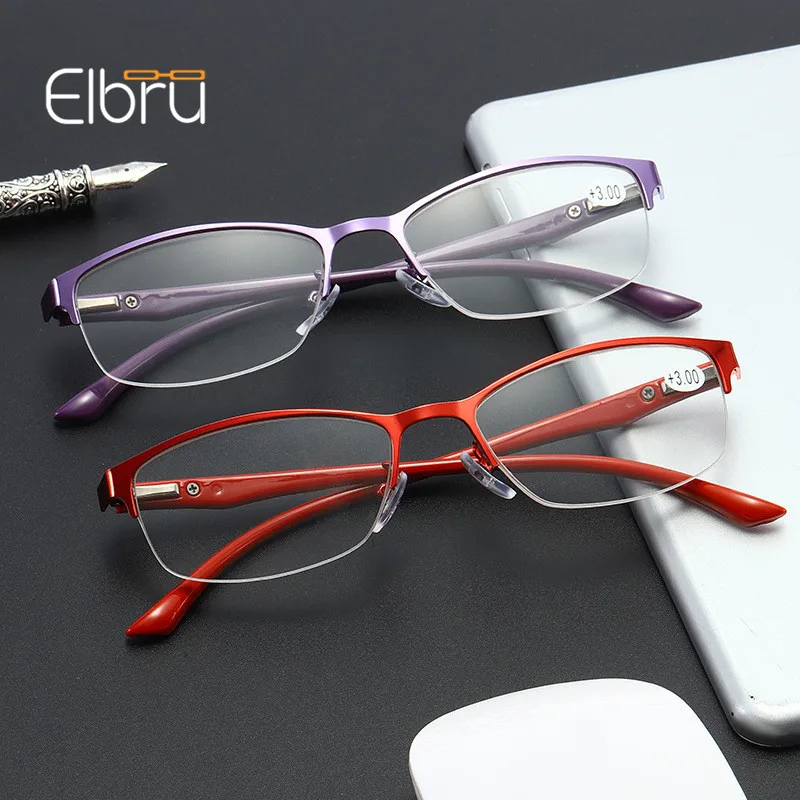 

Женские очки для чтения Elbru TR90 с металлической полуоправой, элегантные весенние очки для дальнозоркости + 1,0 + 1,5 + 2,0 + 2.5to + 4,0