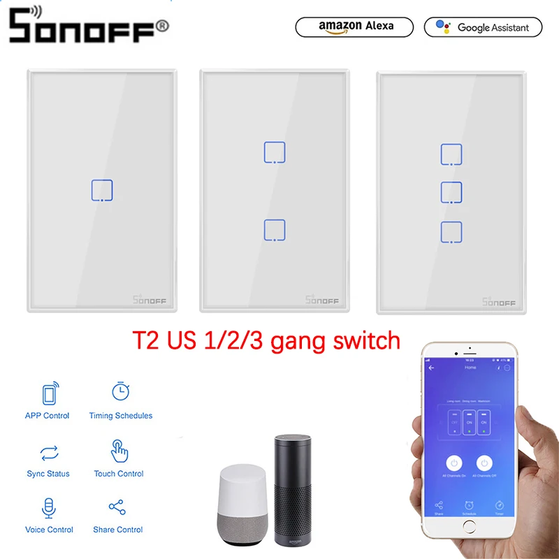 Смарт-переключатель Sonoff T2 Ewelink APP RF 433 92 МГц пульт дистанционного управления