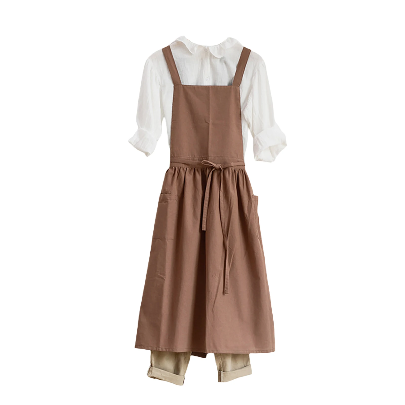 

Home Kitchen Cotton Vest Apron Nordic Style Cafe Supplies Garden Waterproof Pleated Apron with Pocket