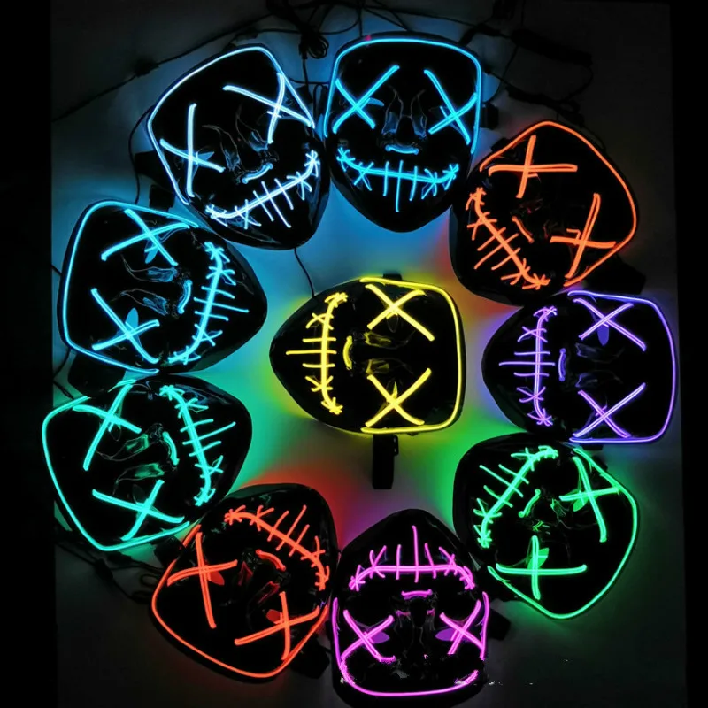 Украшение на Хэллоуин СВЕТОДИОДНАЯ маска светящаяся неоновая для вечеринки