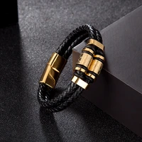 men genuine leather fashion bracelet gold stainless steel charm jewelry luxury handmade wholesale punk accessories friends gifts
