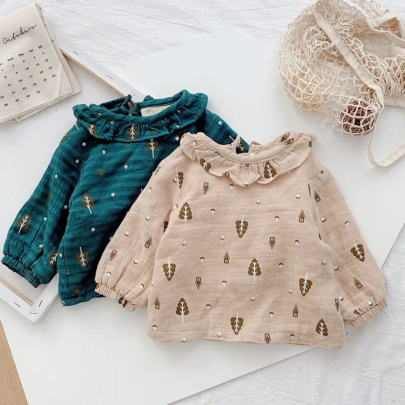 Базовая рубашка с цветочным принтом и воротником свободная одежда для малышей