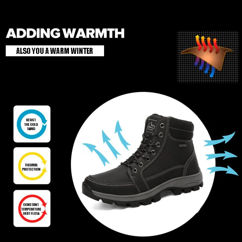 

Men Snow Boots Hiking Booties Warm Shock Absorption Non-slip Winter Shoes ED889