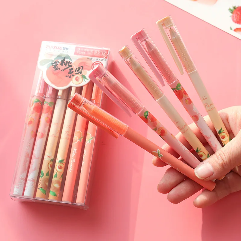 24pcs Cute Stationery Pens for Girls Lovely Fruit Peach Set Kawaii Japanese School Supplies Items Wholesale |