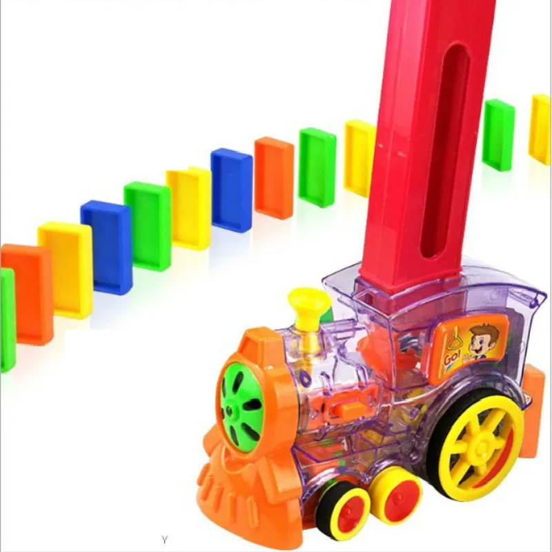 

Automatically drop children's electric puzzle toy domino train