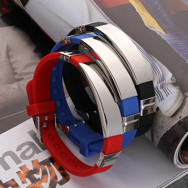 

Personality Stainless Steel Silicone Bracelets Bangle Men Women Casual Sport Bracelet Punk Hip Hop Jewelry Unisex Party Gifts