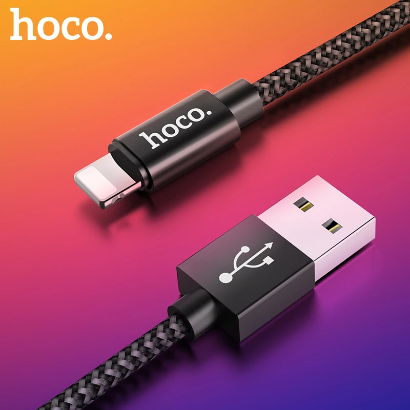 USB кабель HoCo для iPhone 11 Pro Xs Max Xr X 8 7 6 6s 5 iPad нейлоновый провод быстрой зарядки шнур