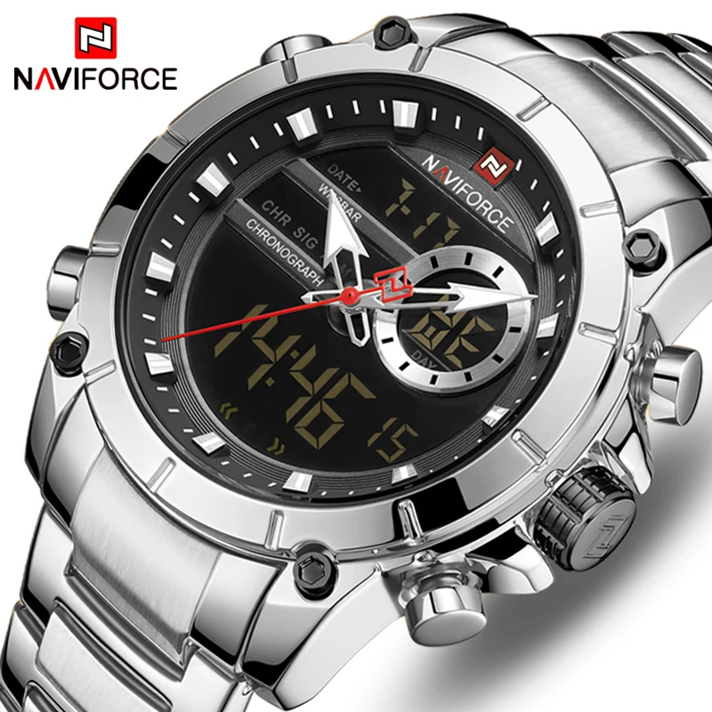NAVIFORCE мужские часы люксовый бренд мужские спортивные часы для мужчин кварцевые светодиодный цифровой полный стальной военный наручные часы Relogio masculino