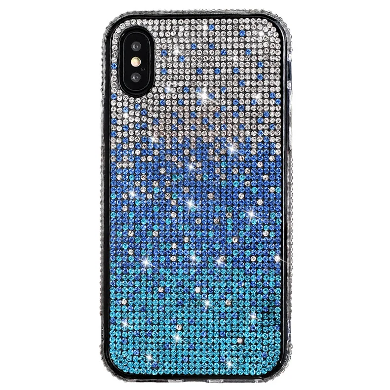 

For iphone12 gradient color mobile phone case 11 pro creative diamond-studded protective cover female style tide brand
