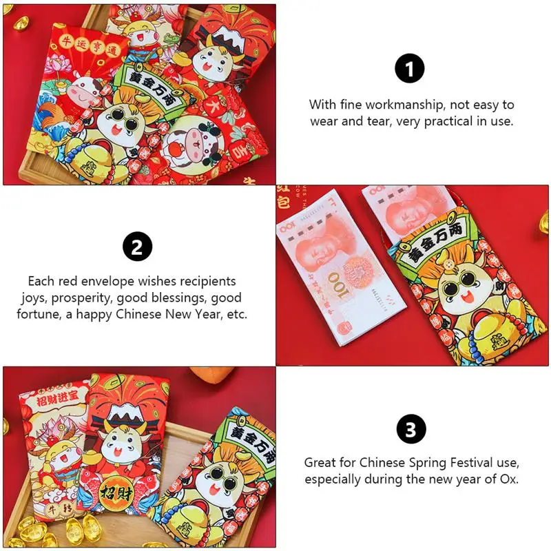 2 шт. красные новогодние пакеты Ox конверты из искусственного шелка 2021 Новогодние