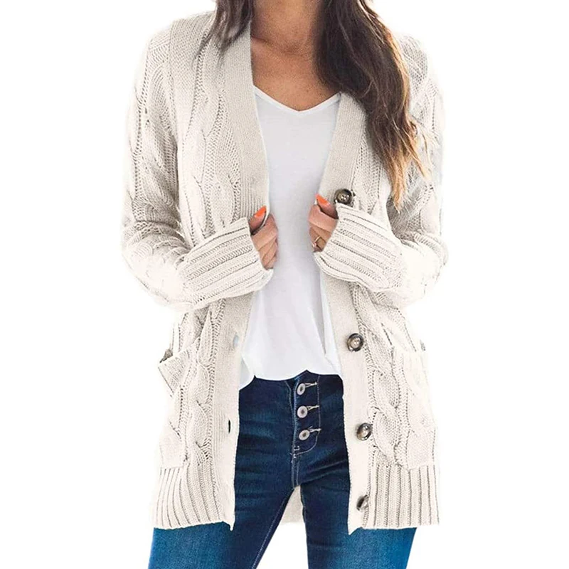 

Женский трикотажный кардиган с V-образным вырезом и длинным рукавом