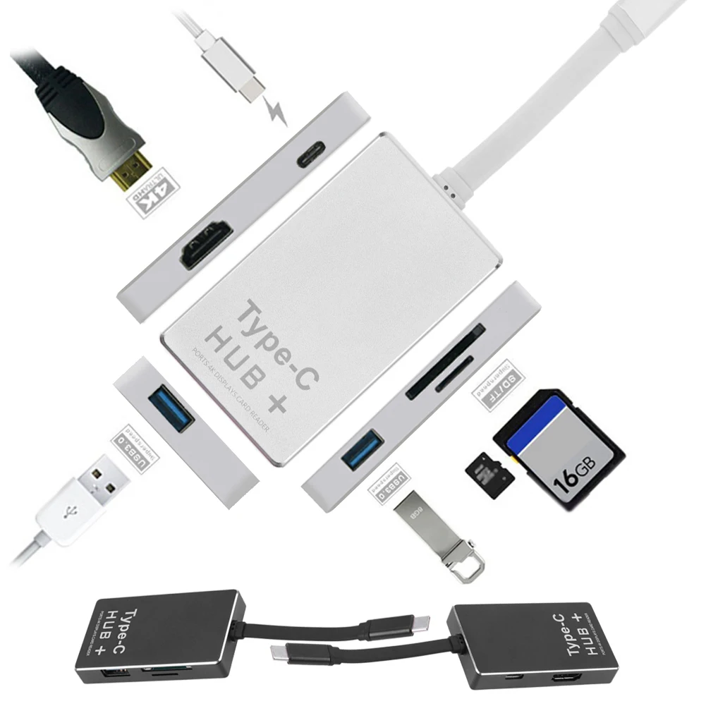 Многофункциональный концентратор USB 3 1 Type C в корпусе из серебристого