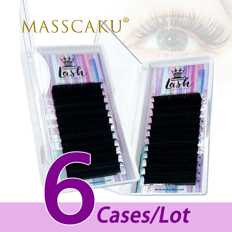 

6pcs/lot Wholesale soft matte black c/d curl all size faux mink lashes high quality flat ellipse eyelash extension for salon