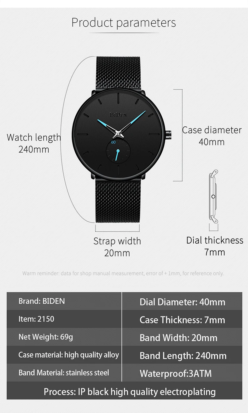 Reloj Hombre BIDEN Top Brand Luxury Men Watches Waterproof Ultra Thin Date Wrist Watch Male Mesh Strap Casual Quartz Clock