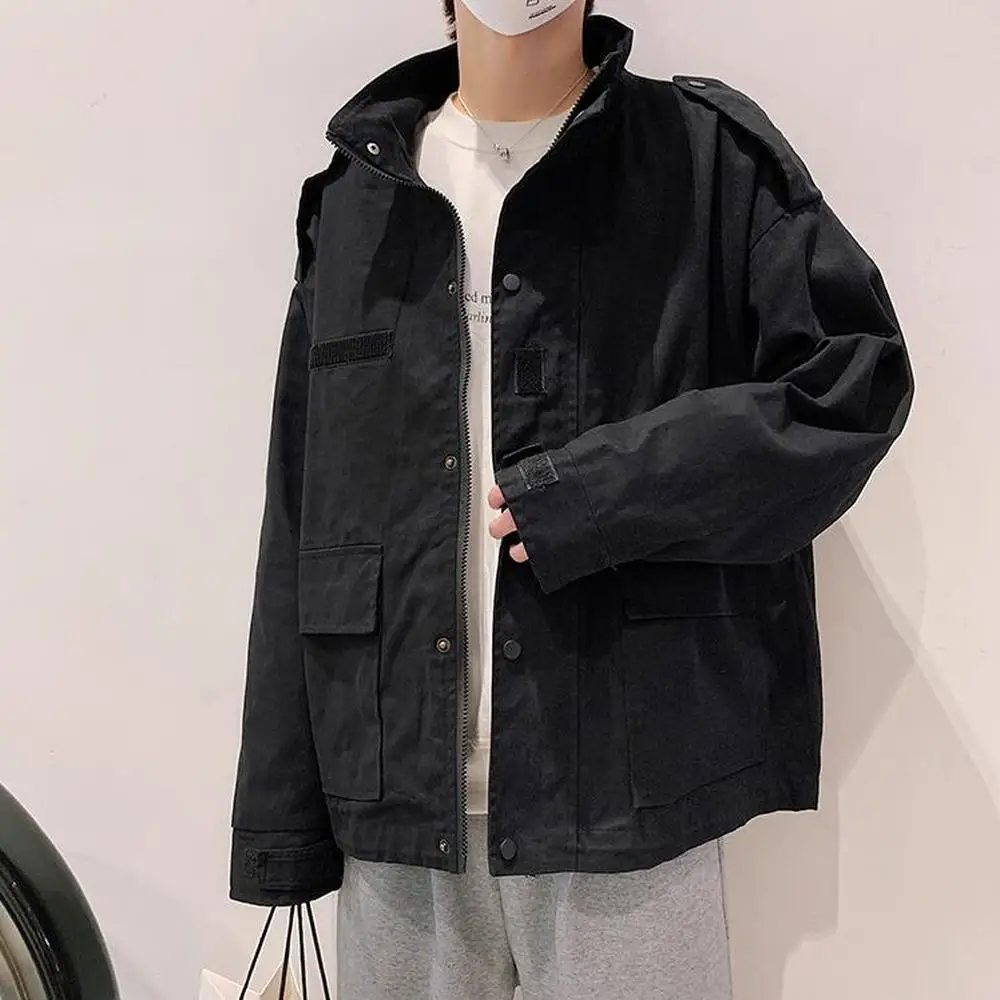2019 New Men's Fashion Oversize Bomber Tooling Jacket Loose Casual Spring Autumn Solid Color Big pocket Coats Large Size M-5XL |
