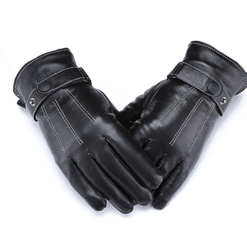 Зимние Модные черные кожаные перчатки на открытом воздухе ветрозащитные теплые с сенсорным экраном