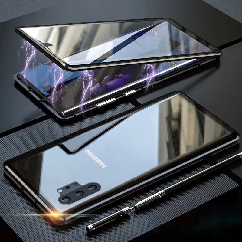 Black Чехол для samsung Galaxy Note 10 Plus, магнитный чехол для samsung. S 8.S 9.S 10. Plus, чехол для samsung Note8 Note9, чехол s - Цвет: Black