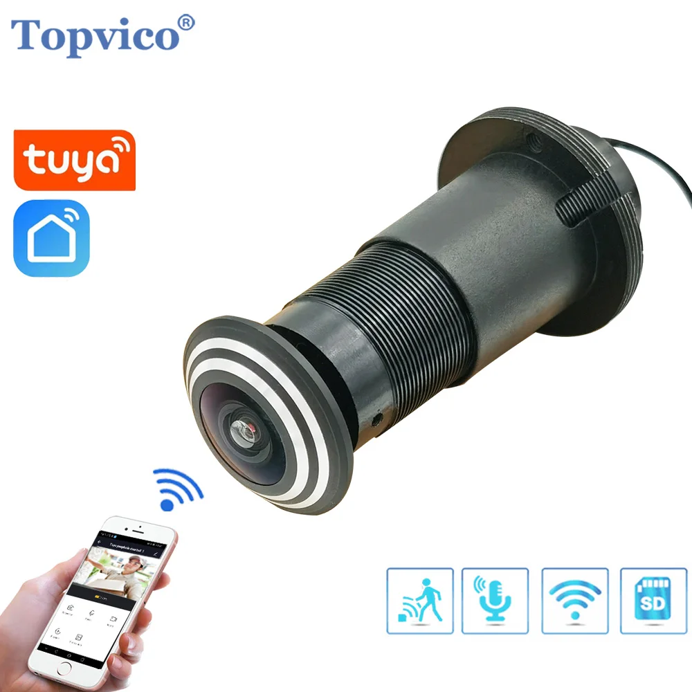 

Видеоглазок Topvico Tuya с Wi-Fi, камера обнаружения движения, дверной видеоглазок, беспроводной домофон для домашней безопасности с автоматическо...