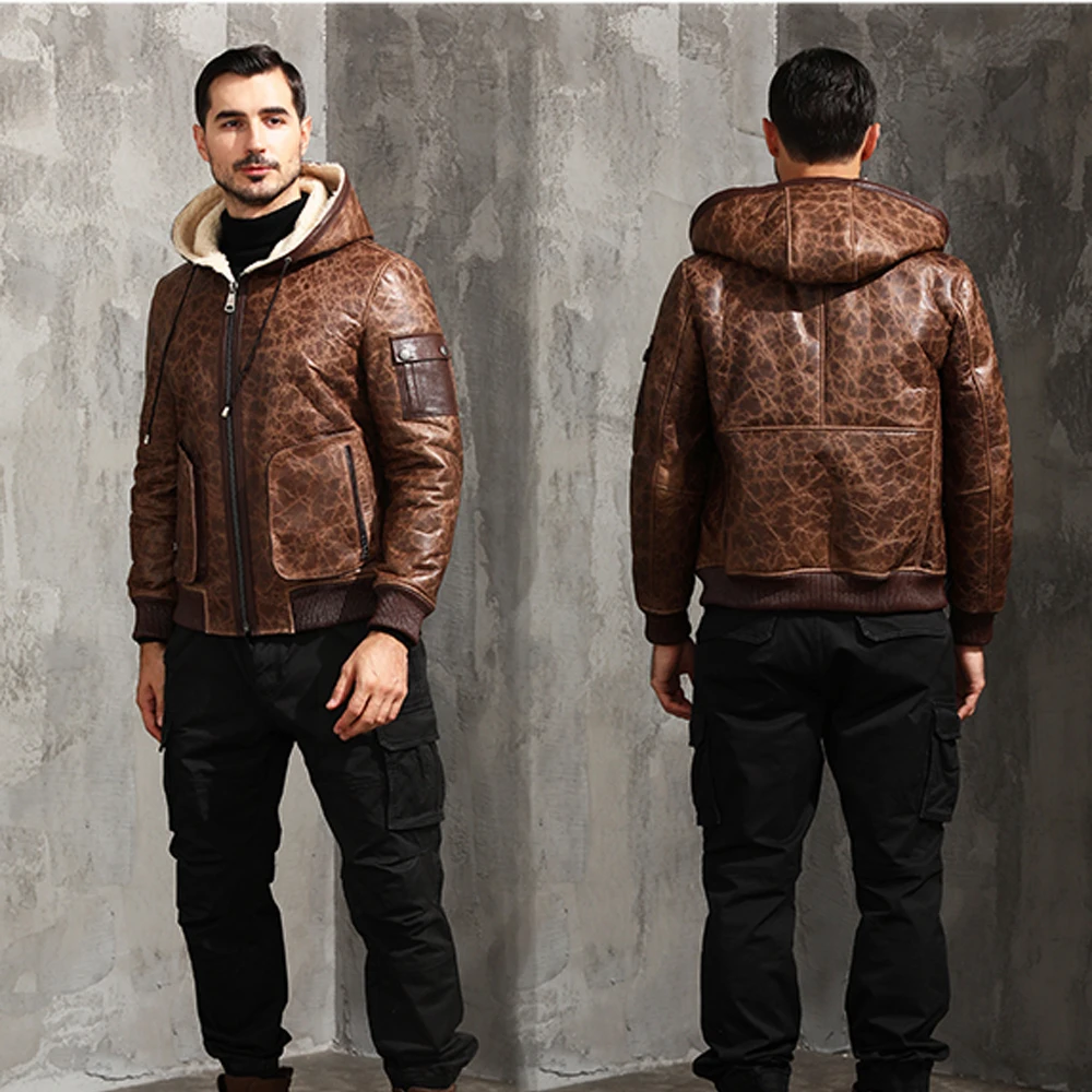 Мужская куртка из овчины с капюшоном Повседневная теплая зимняя цвета