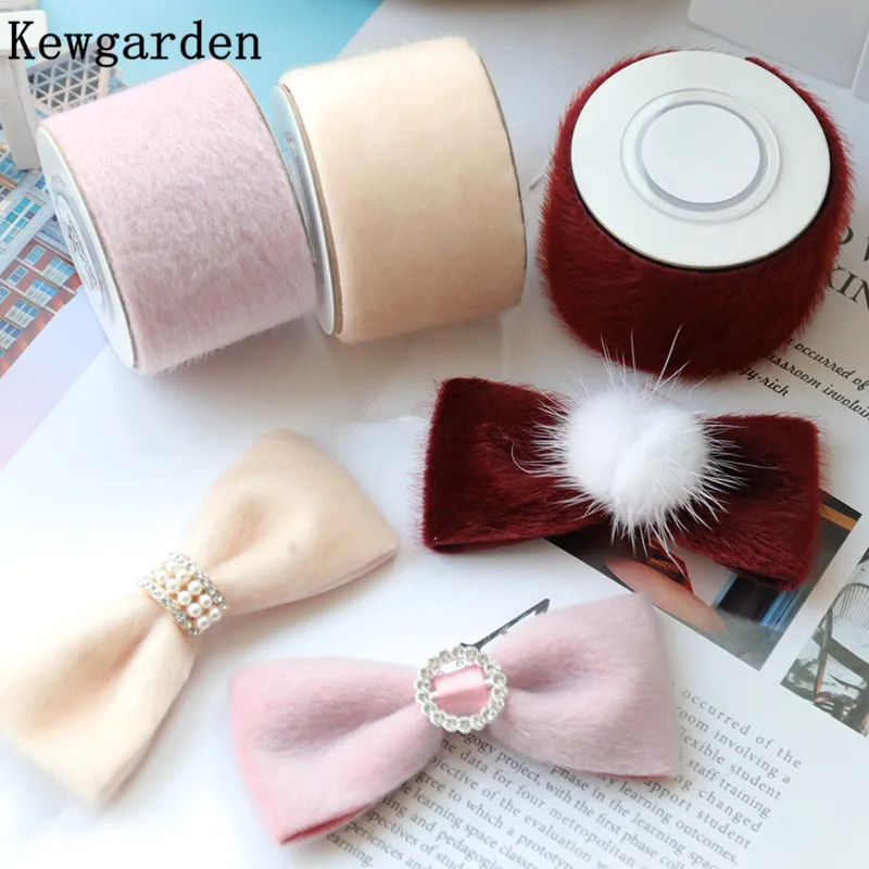 

kewgarden Bright Mink fur Ribbon 25mm 38mm 1.5" 1" DIY Bow Hair Brooch Accessories Handmade Tape Sewing Webbing 10 Yards