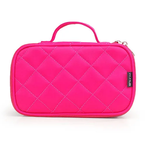 Hot pink Большая вместительная косметичка двойной чехол для макияжа Многофункциональная Сумка Для Хранения Туалетных принадлежностей с зеркалом водонепроницаемая сумка для мытья - Цвет: Hot pink