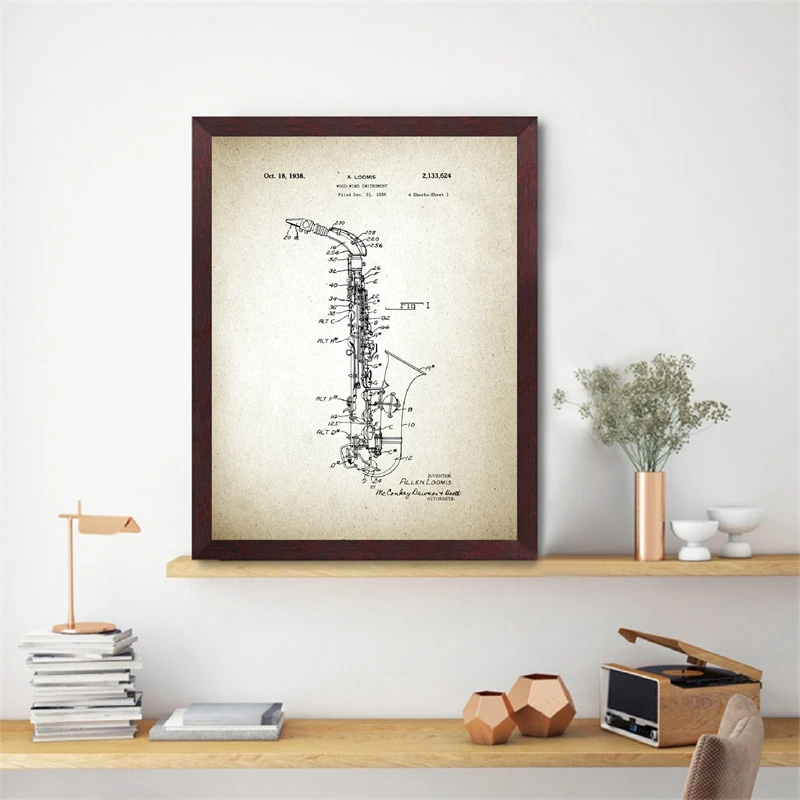 Музыкальный инструмент запатентованные принты музыкальный подарок саксофон