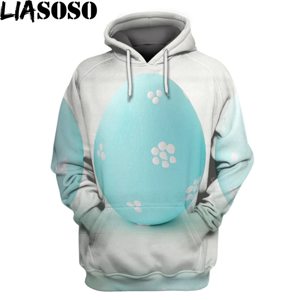 

LIASOSO Egg Food 3D Print Hooded Sweater Women Men Sweatshirt Long Sleeve Halloween Painted Eggs Funny Colorful Bright Nice