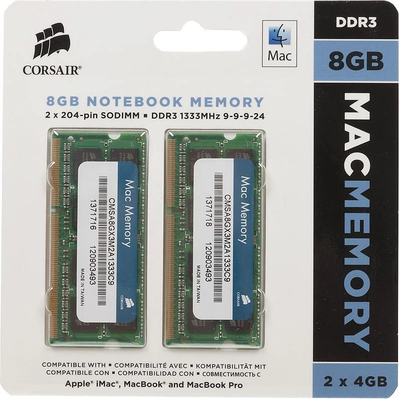 Память DDR3 2x4Gb 1333MHz Corsair CMSA8GX3M2A1333C9 RTL PC3-10600 CL9 SO-DIMM 204-pin 1.5В | Компьютеры и офис