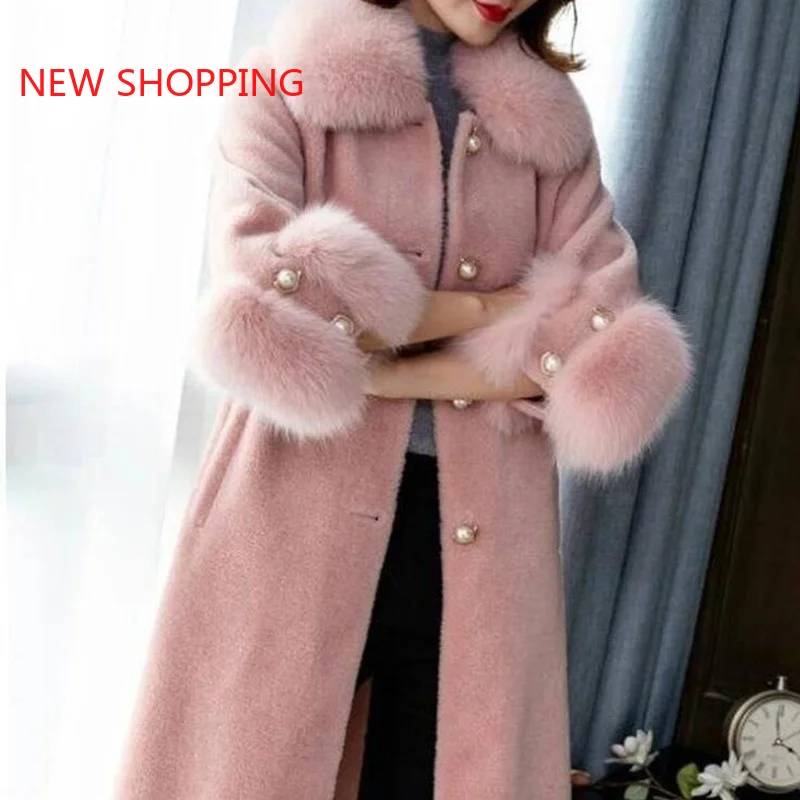 Elegant Fashion Long Wool Coat Collar Detachable Fur Collar Wool Blend Coat Thick Warm Jacket Solid Women Coats Autumn Winter