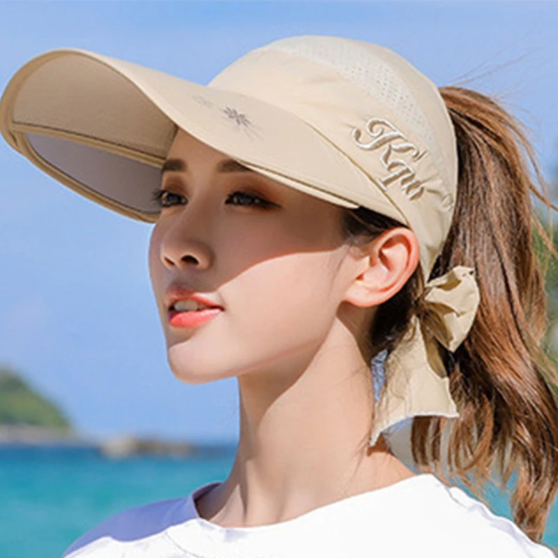 

K3NF Women Empty Top Straw Sun Visor Hat Sunscreen Beach Baseball Cap for Outdoor Beach Travel