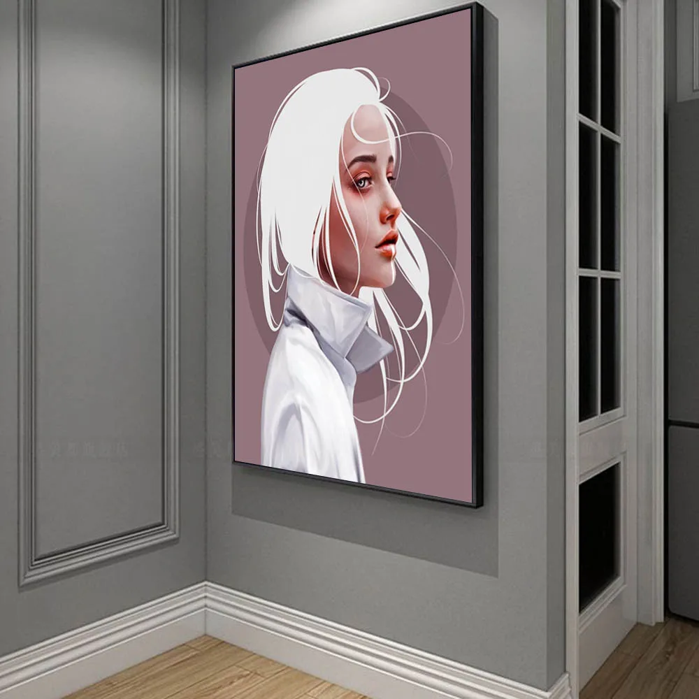 

Nordic figure oil painting white hair model fashion art canvas painting living room corridor office home decoration mural