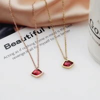 yun ruo trenday red zircon lips pendant necklace rose gold titanium steel jewelry woman christmas not change color drop shipping