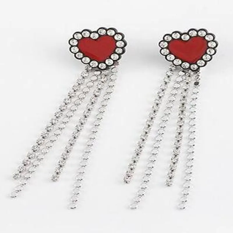 

earrings for women oorbellen hangers statement chain pendientes largos Love shaped crystal trendy geometric Euro-American