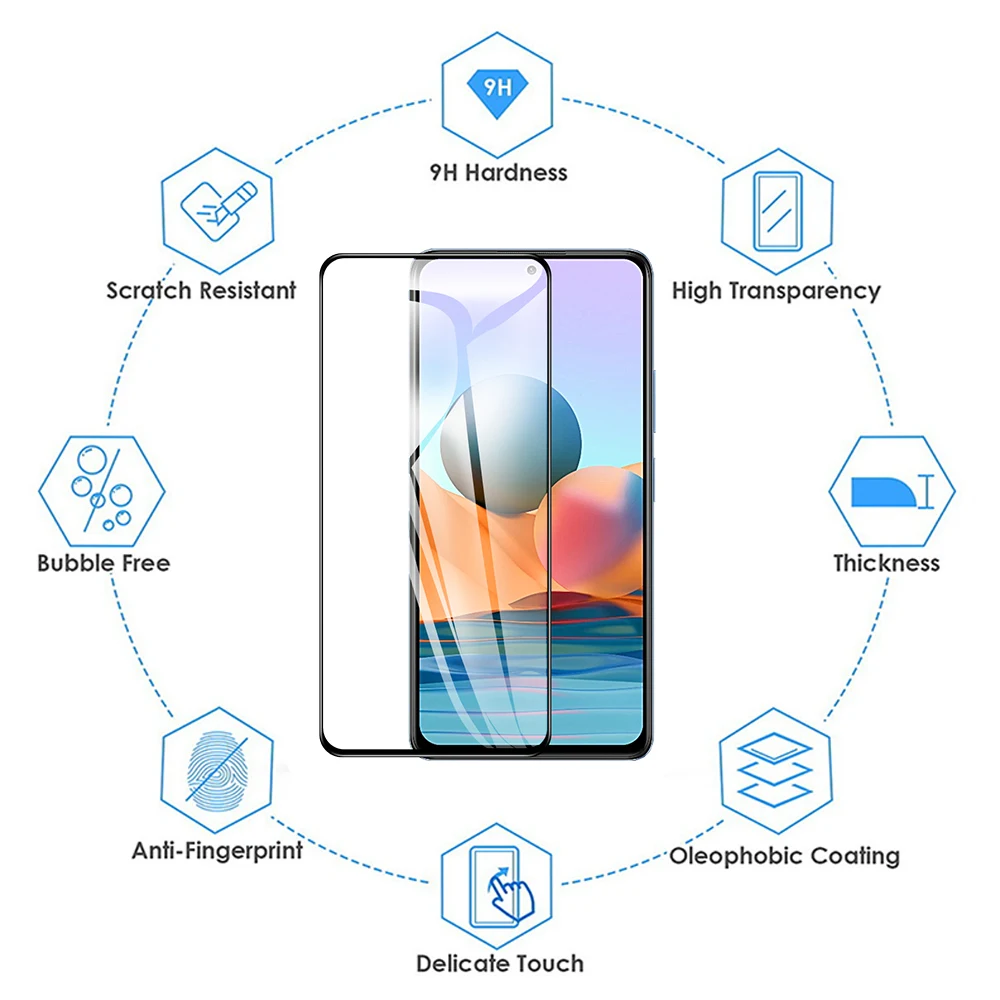 Защитное стекло 9D для Xiaomi Redmi Note 10/9/8 Pro/10 Pro Max/10 S/9S/8T/Note10 пленка экрана с полным
