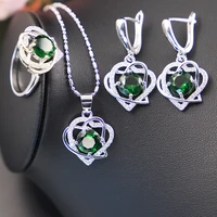 funmode 3pcs round cubic zircon heart shape pendientes jewelry sets for women conjuntos de joyas wholesale fs142