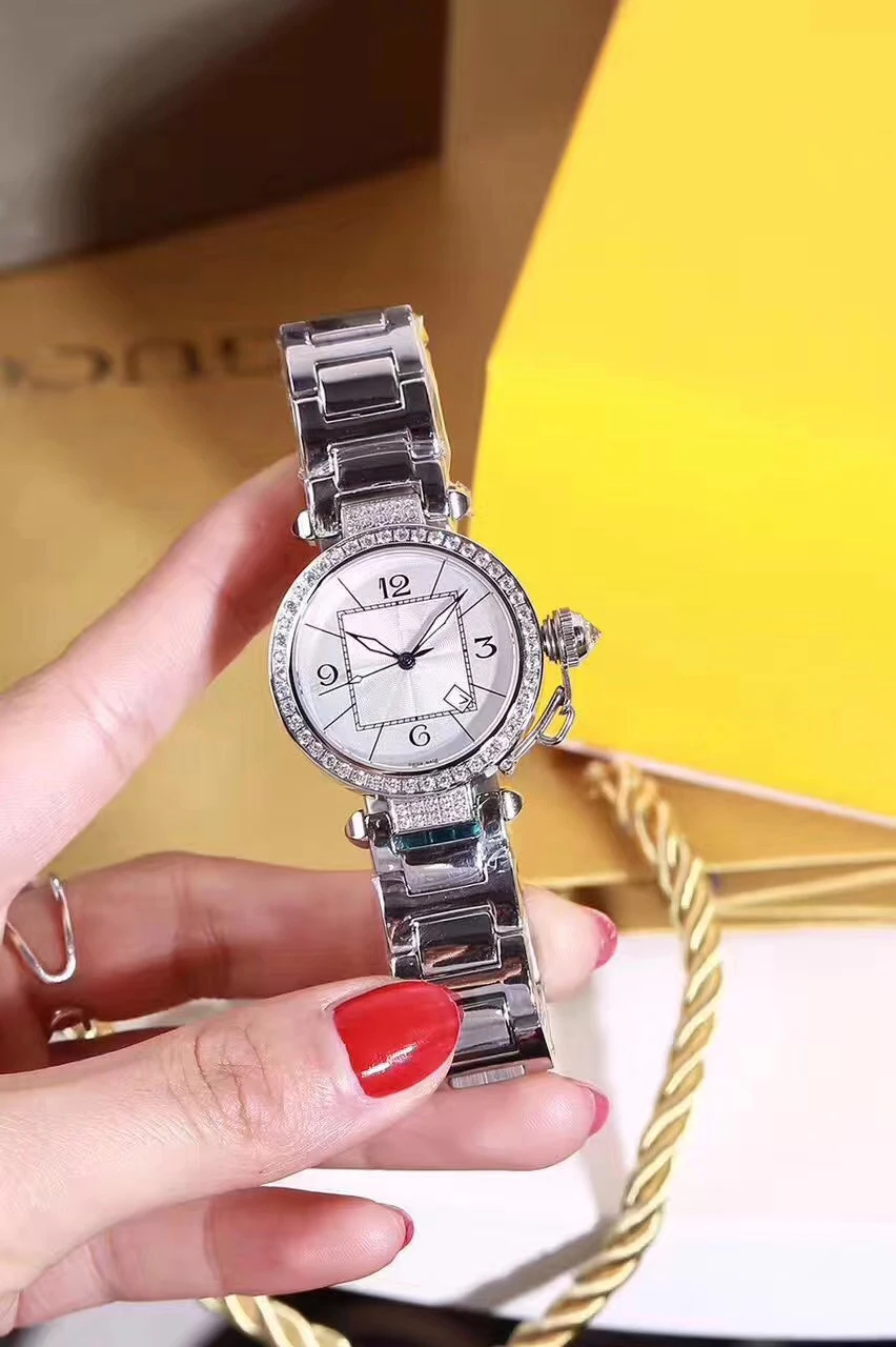 

Classic New Men Women Rose Gold Pink White Dial Diamond Bezel Watch Sapphire Stainless Steel Watches Fashion Sport Bracelet