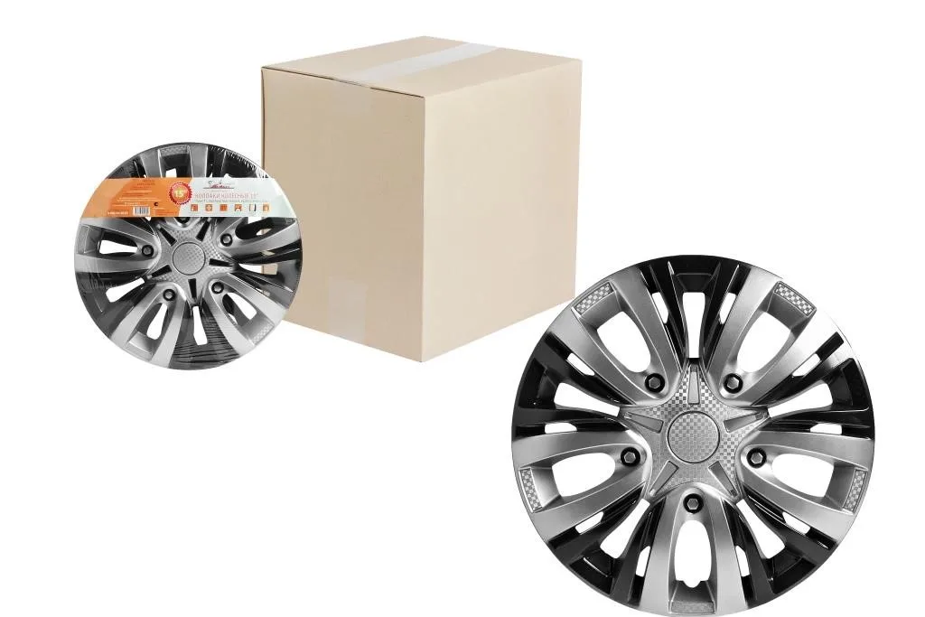 Колпаки колесные 14&quot &quotЛион Т&quot серебристый/черный карбон компл. 2 шт. AIRLINE AWCC 14