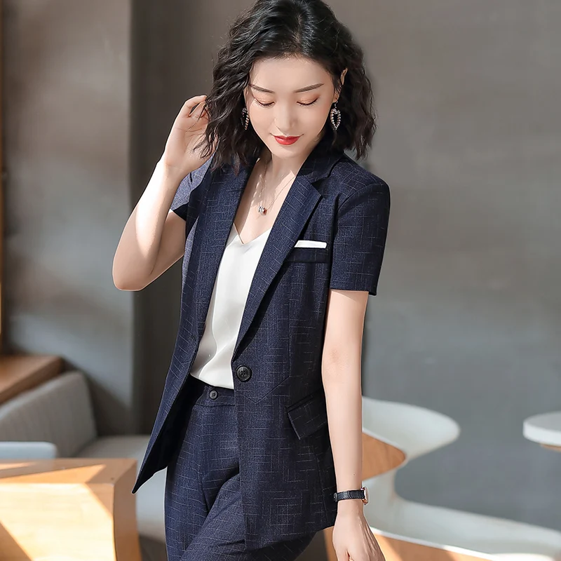 Женский элегантный Блейзер в шотландскую клетку темно-синий блейзер с коротким