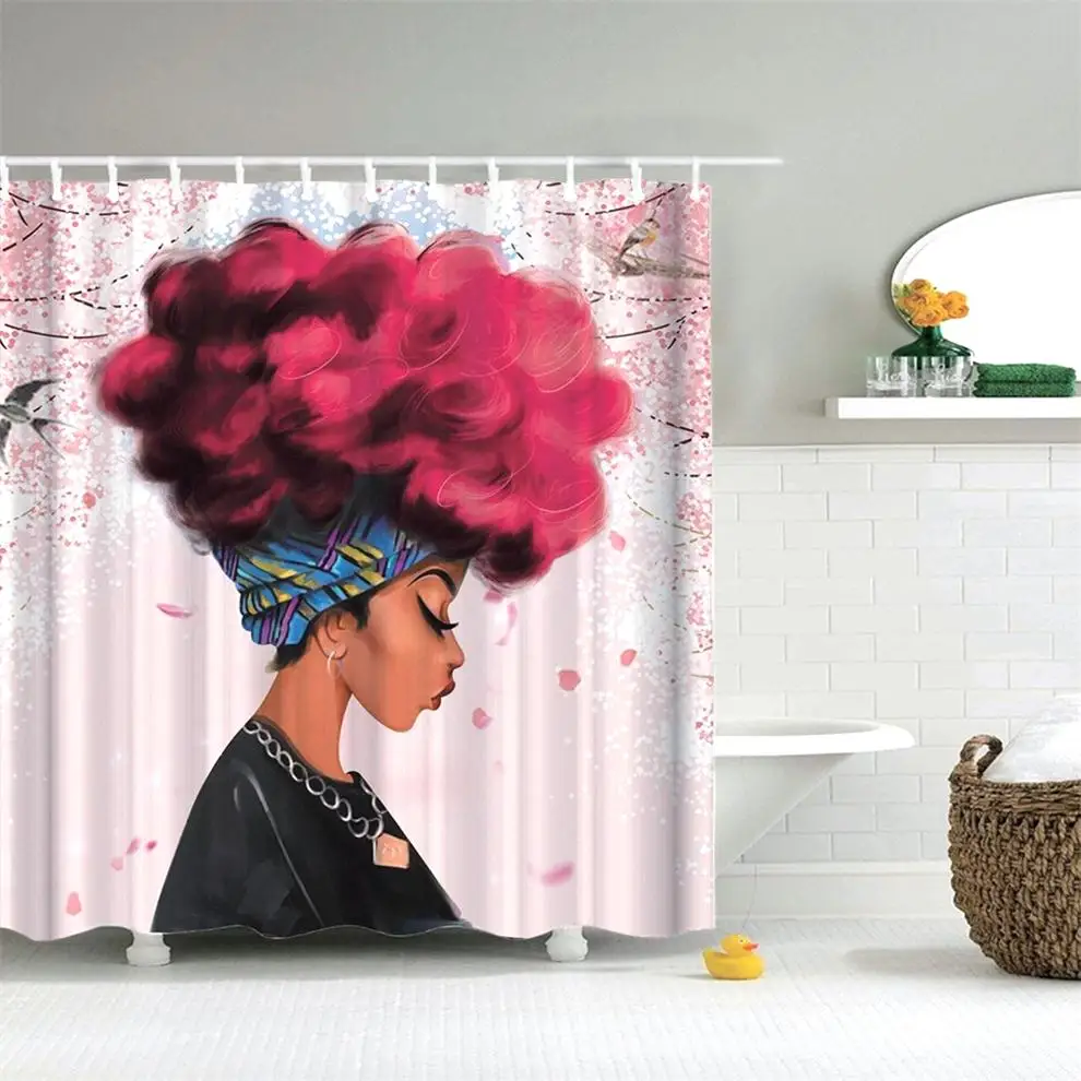 Африканская занавеска для душа Dafield черная с синими волосами ткань из полиэстера