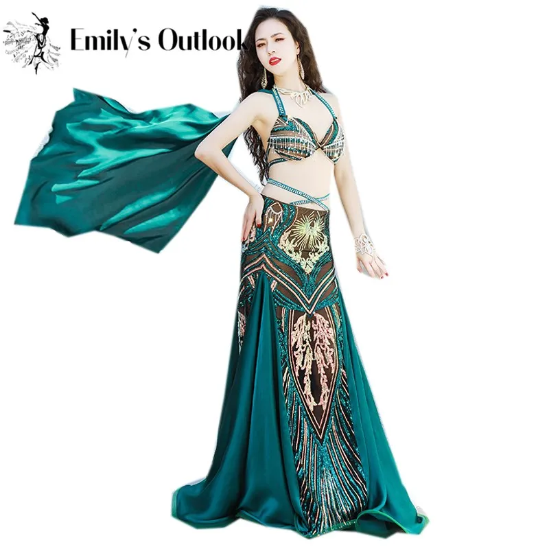 

2021 новые роскошные танца живота костюм стразы бюстгальтер с нашивкой «Крылья» с длинными рукавами юбка в виде хвоста русалки для девочки пл...